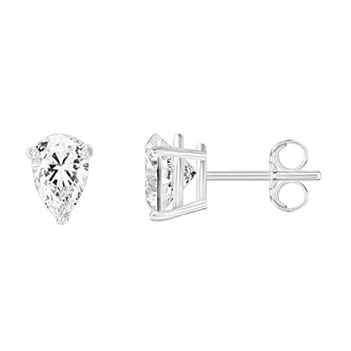14K White Gold Plated Sterling Silver Cubic Zirconia Stud Earrings For Women Pear 4X6Mm #TOP12