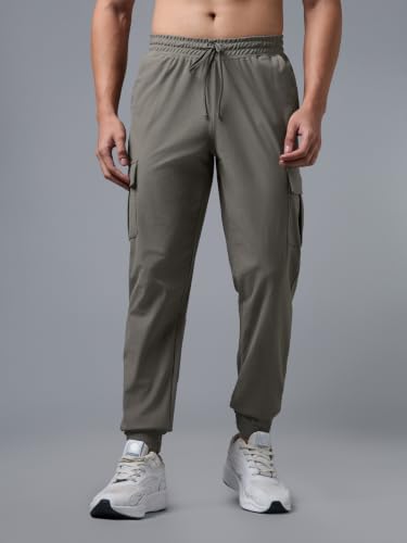 Image of TECHNOSPORT Men's DURACOOL+ Slim Fit Sports Cargo Joggers Quick Dry Moisture-Wicking Breathable Polyester Track Pants Mid Rise Drawstring Waist Gym, Running, Training, Travel & Casual Wear
