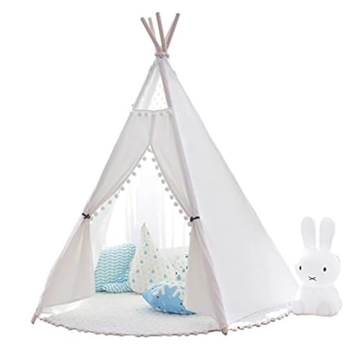 Little dove Barn tipee barn lektält med golvmatta och bärväska för inomhus utomhus, bomullsduk