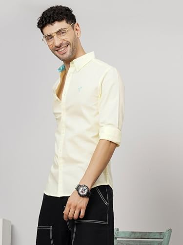 Image of The Indian Garage Co Men Slim Fit Placement Embroidered Full Sleeves Cutaway Collar Casual Shirt