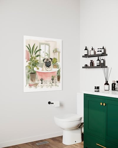 Image of Pug in Bathtub Black Framed Wall Art Poster Print, Animal Bathtub Restroom Wall Art Painting for Bathroom Decor Gallery Gallery 30 (Pug in Bathtub, 20 inch L x 16 inch W, Black Frame)
