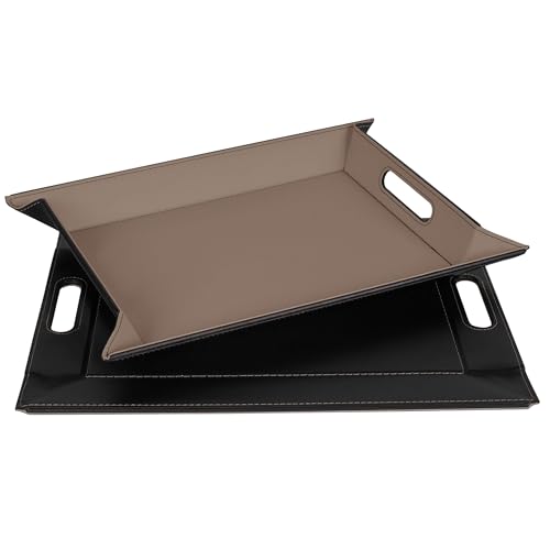 FREEFORM PLACEsMAT 2-in-1 Faux Leather Placemat & Serving Tray | Reversible Design, Folds Flat & Easy to Clean | Ottoman Food Tray, Perfect Housewarming Gift, 18” x 14” (Black & Mocha, Single)