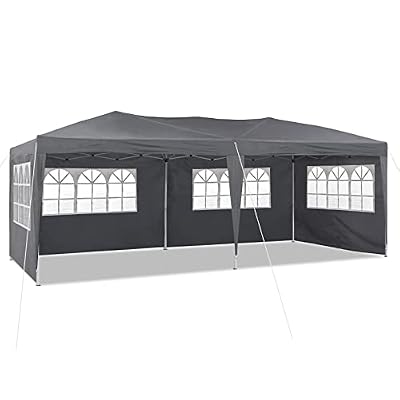 TUKAILAI 10' x 20' Pop Up Gazebo Marquee, Anti-UV Party Wedding Tent Event Shelters with 6 Removable Sidewalls & Carry Bag, Heavy Duty Instant Canopy for Outdoor Camping Garden Patio (Grey)