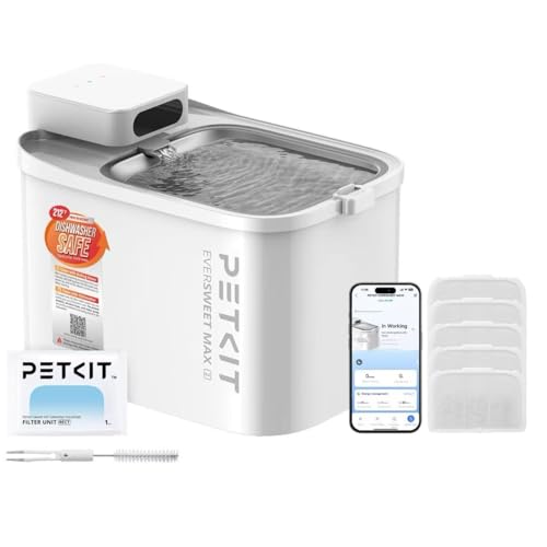 PETKIT EVERSWEET MAX Cordless Cat Water Fountain and 5 pcs Filters Bundle, 101 oz/3L Pet Fountain for Cats Dogs Inside, Automatic Cat Water Dispenser Battery Operated