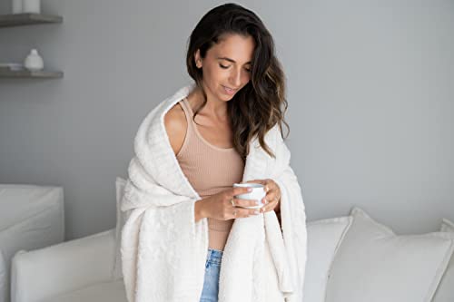 Dluxev Luxurious Super Soft Throw Blanket, Fluffy Cozy Ivory Blanket For Bed, Knitted Lightweight Comfy Texture, Off White Chic Throw For Sofa/Couch, Gift For Women, Cream Cable Knit 50"X60" #TOP2