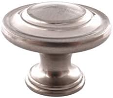 HESTIA HARDWARE - Round Cabinet Knobs, Traditional Top 3 Ring Dresser Drawer Knobs, Cabinet Hardware | 1.32" Diameter Knob, 10 Pack - Satin Nickel (Z4.D34.10.SN)