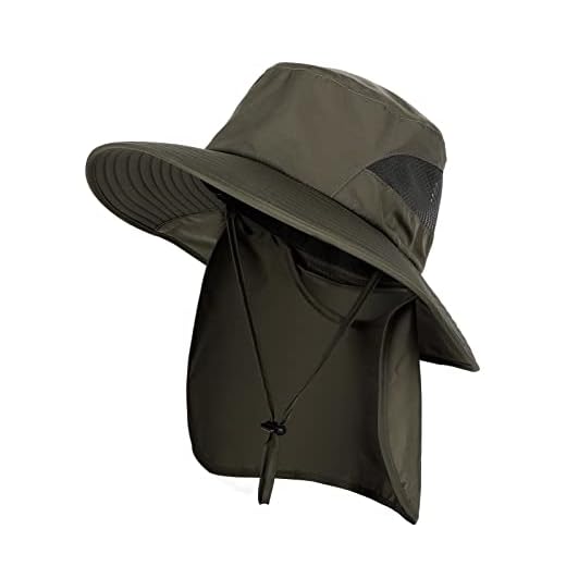 UV Protection Fishing Sun Hat: Outdoor Wide Brim Cooling Boonie with Neck Flap/Large Foldable Safari Hiking Bucket Sunhat (Army Green)