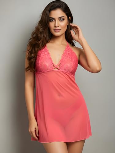 Image of Xs and Os Women's Lace & Polyamide Spandex Floral Above knee Baby Doll