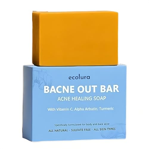 KBOWQ Ecolura Bacne Out Bar - Back & Bodyacne Clearing Soap Bar with Vitamin C Alpha Arbutin Turmeric Natural Exfoliating Cleanser