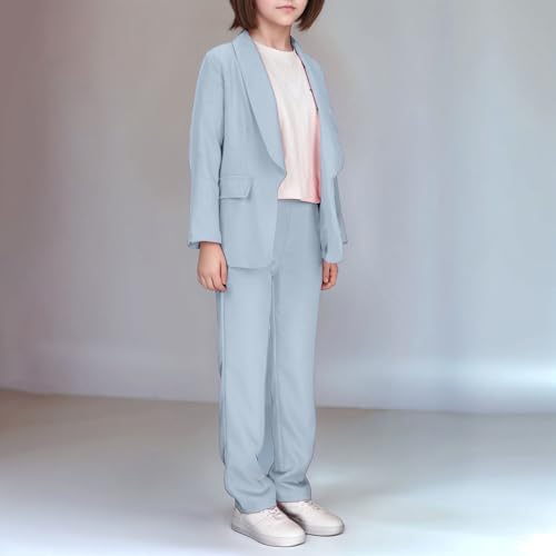 Girls 2-Piece Blazer Set: Long Sleeve Lapel Collar Jacket Pants Button Front Outfits Comfy School Playdates Everyday3