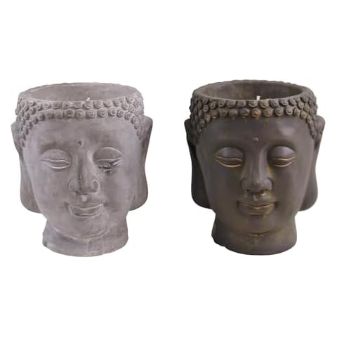 Buddha head candle holder with candle - delightful buddha head made from cement resin with wax candle - suitable for indoor or outdoor use! Cover