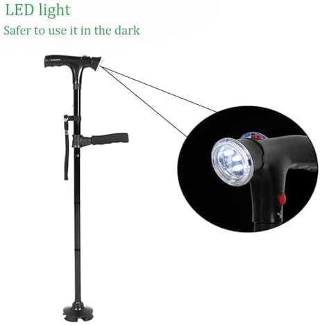 JINER Clever Cane with LED Light, Travel Adjustable Folding Canes, Security Alarm, Two Cushion Handles - Foldable, Light Weight Walking Stick for Arthritis Seniors Disabled and Elderly