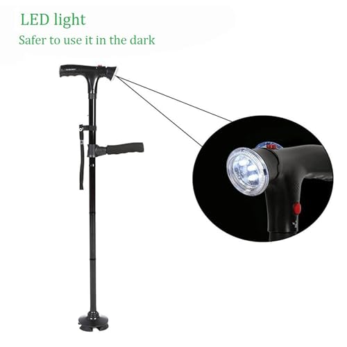 JINER Clever Cane with LED Light, Travel Adjustable Folding Canes, Security Alarm, Two Cushion Handles - Foldable, Light Weight Walking Stick for Arthritis Seniors Disabled and Elderly