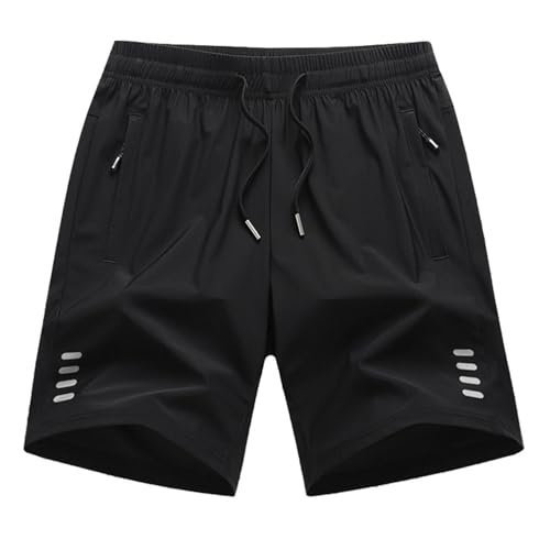 Image of Men's Lightweight Quick-Dry Running Shorts with 4-Way Stretch for Outdoor Sports, Casual Jogging, and Training, Loose Fit with Side Pockets, Breathable Mesh Fabric, Black (Black, L)