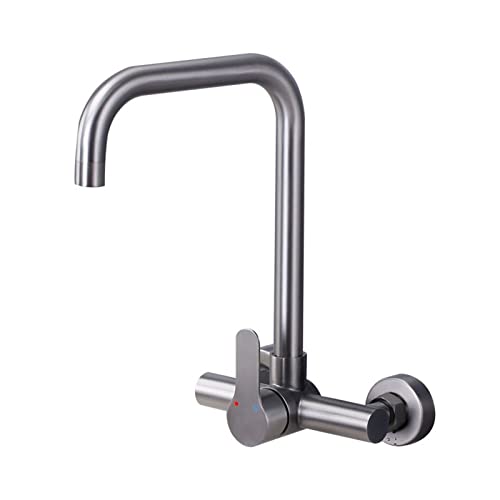 Robinet évier de cuisine gris mural en inox pour simplifier la vaisselle
