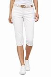 Sublevel Damen Caprihose 3/4 Sommer Stretch Hose Baumwolle Slim Fit Freizeit Outdoor mit Gürtel Weiß – S
