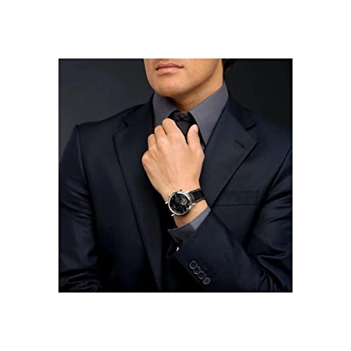 Louis Cottier - Watch Tradition Automatic Dial Black - Stainless Steel Case 42 mm - Leather Strap Black - Men