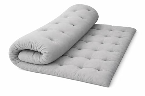 Image of ATOOTFUSION Soft Cotton Thick Foldable Mattress, Black, Firm Hand Crafted Tufted, Lightweight Rollable for Picnic Guest Sleeping (Light Grey, Small Double Bed 72X60X5 inches)