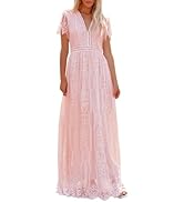 ABEWIP Women’s Casual Boho Floral Lace V-Neck Dress Embroidery Cocktail Maxi Dress Bridesmaid Wed...