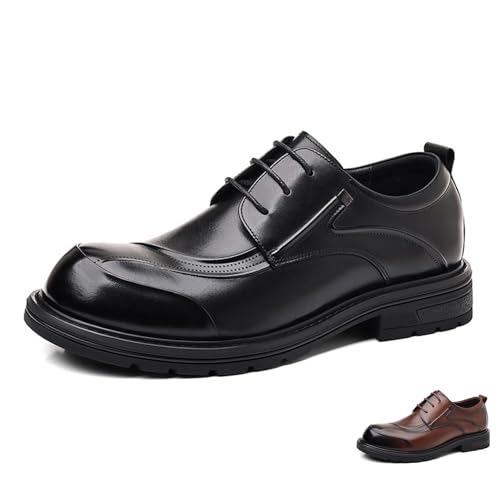 Men's Genuine Leather Hand Stitched Oxford Shoes Fashion Classic Round Toe Lace Up Low Top Dress Derby Shoes Comfortable Business Casual Office Wedding Formal Shoes