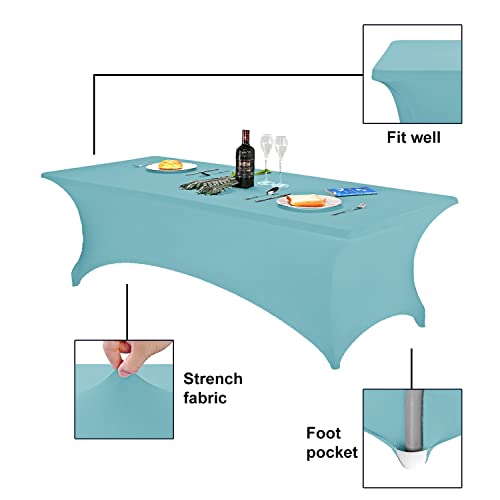 Image of FORLIFE Spandex Table Cover,Fitted Tablecloth for Rectangular Tables, Stretch Patio Table Covers, Universal Spandex Table Cover for Wedding, Banquet, Party (8ft, Aqua)