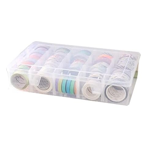 Adjustable 15-Compartment Grid Slot Plastic Storage Box Jewelry Bead Tool for Washi Tape, Art Supplies and Sticker Container Organizer Case Cover