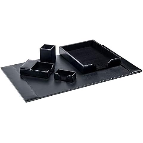 Dacasso Bonded Set Luxury Leather Pad & Desk Organization Essentials, 5 Piece, Black Cover