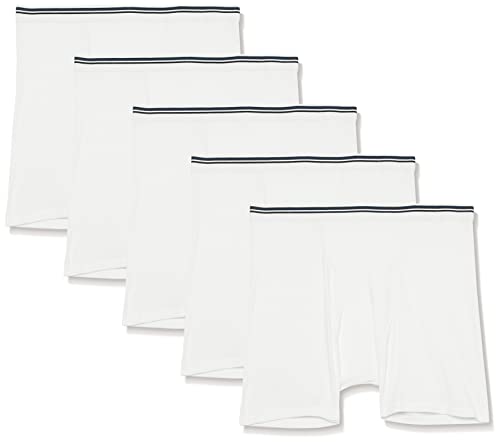 Amazon Essentials Men's Breathable Cotton Underwear Boxer Briefs, Tag-Free, Pack of 5, White, Medium