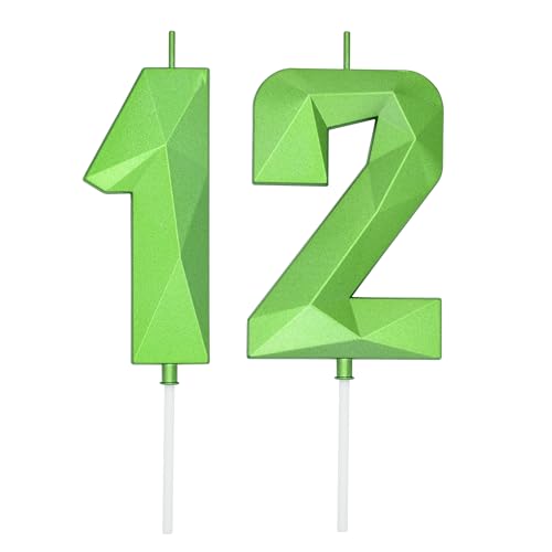 DERVENTA Large Green 3D Number 12 Birthday Candle 3.7in Cake Topper 1 Piece