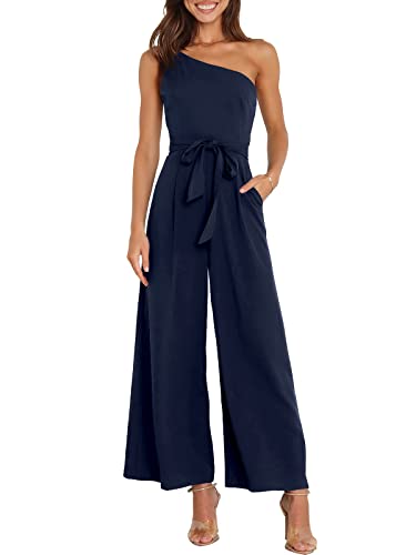 ANRABESS Jumpsuits for Women Dressy One Shoulder Sleeveless Romper,dark blue,M