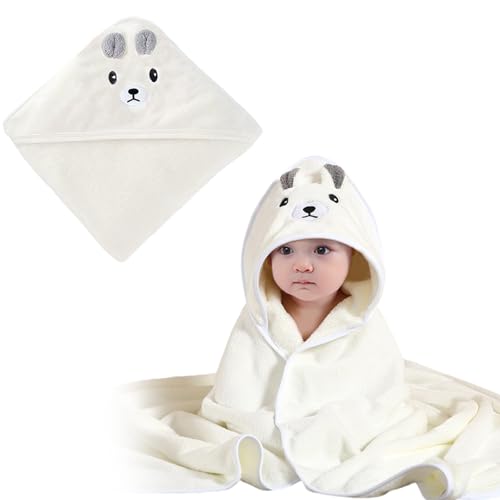 Toalla Bebe con Capucha, baño para Niños Pequeños, Suave, Absorbente (Blanco), Toallas de Baño para Bebés 80 * 80cm