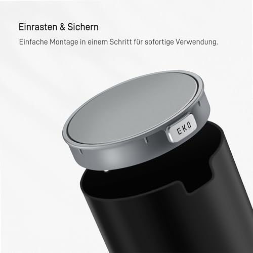 EKO Mini Tischmülleimer mit deckel, 1,5 L Kosmetikeimer Schwarz, Kleiner Tischabfalleimer für Bad, Schreibtisch, Schlafzimmer oder Auto, Mülleimer mit Edelstahl-Sockel, Small Table Bin, Papierkorb