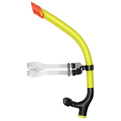 Swim Snorkel for Lap Swimming Adults, Front-Mounted Swim Training Snorkel with Comfortable Silicone Mouthpiece & One-Way Purge Valve, Center-Mount Breathing Tube for Pool & Outdoor Swimming