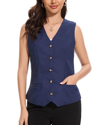 Chaleco de lino para mujer casual sin mangas con cuello en V