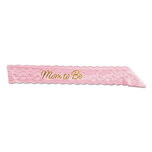 Pink"Mom To Be" Embroidered Lace Sash - 1pc