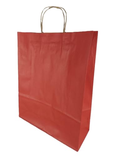 Sacola LC Liso Papel Kraft Natural Alça Natural - Vermelho 30,5x11,5x38 c/10un