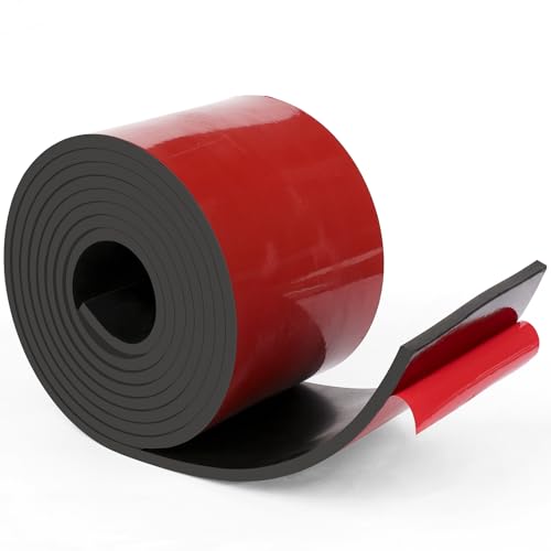 Image of WochiTV Adhesive Solid Rubber Strips, 4 inch Wide x 1 /4 inch Thick x 60 inch Long Self Stick Black Neoprene Rubber Rolls Perfect for DIY Insulation Cushion Gasket, Sealing, Liner, Weather Striping