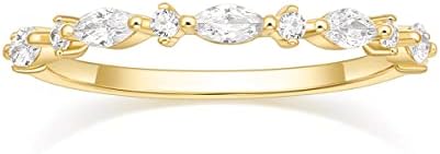 SHINYSO 14K Gold Plated Wedding Band for Women Thin Stacking Ring Half Cubic Zirconia Eternity Engagement Ring Size 7