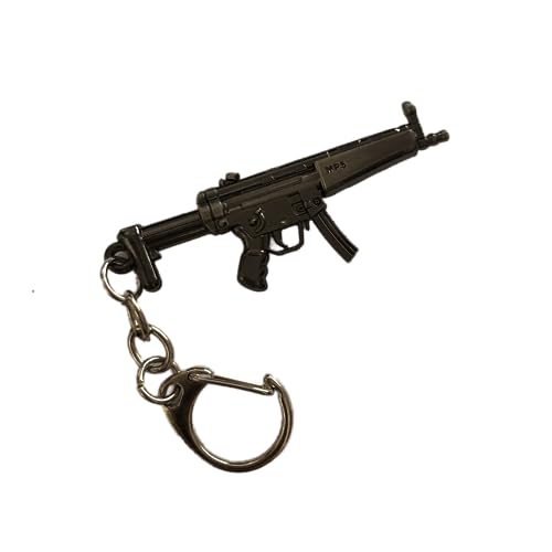 Gun Keychain Weapon Model Metal Keyring Mini Key Ring Chain Pendant - AK M4 Sniper Pistol Shotgun Rifle RPG, COD PUB FORT, Gaming Key Ring Chain Gift (MP5)