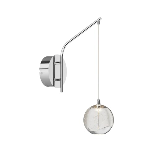 Image of 13 inch Chrome Hanging Wall Sconce Vintage, Integrated LED Bubble Glass Globe, Modern Art Deco Hanging Wall Light for Bedroom, Living Room and Bathroom, Silver, 3000K Warm White, Hardwired