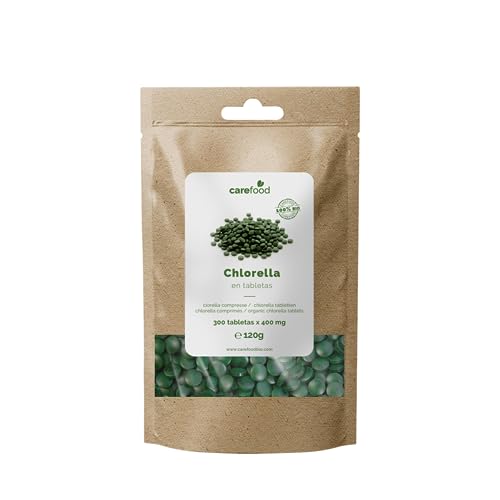 Carefood - Chlorella Orgánica - 300 Tabletas para 100 días de Superfood Bio - Micro Alga Chlorella Pyrenoidosa Ecológica Apta para Veganos - Rica en Fibras Vegetales - 120 g