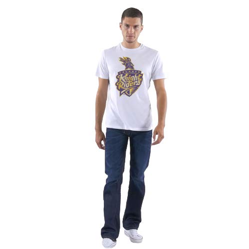 Upteetude Kolkata Knight Riders White Round Neck Graphic T Shirt For Men Large