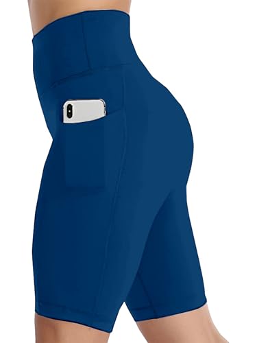 Image of Women's Polyester Stretchable Gym Shorts with Side Pockets High Waist Slim Fit Above Knee Length Activewear Tights Gym Fitness Cycling Running Yoga Shorts for Women