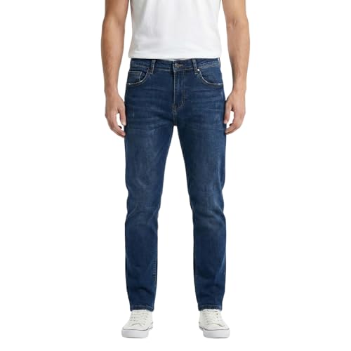 Gandy Vaqueros para hombre, 5 bolsillos, pierna recta, pantalones elásticos de cintura alta, ajuste regular, vaquera oscuro, 48