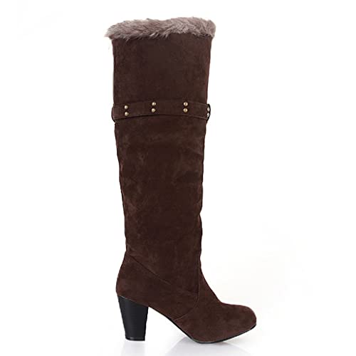 Women's Winter Warm Furry Knee High Snow Boots Tall Pull On High Heel Fur Lined Wide Calf Snow Boot4