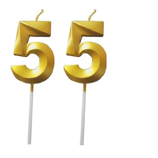 Image of ToyUniverse Number 55 Gold Candle | Fifty Five Number Candle | Number 55 Metallic Gold Candle for Fifty Fifth Birthday,Anniversary, Surprise Party Cake Decoration Candle (Pack of 2,Number 55)