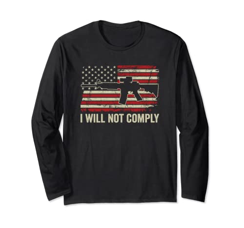I Will Not Comply - Bandiera vintage USA Patriotic Pro Gun Maglia a Manica