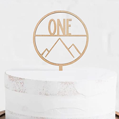 Wood One Happy Camper Cake Topper - 1st Birthday Cake Topper, Mountain Cake Topper, Woodland Cake Topper, First Mountain Cake Topper, Best One Happy Camper Decorations (One Happy Camper Cake Topper)