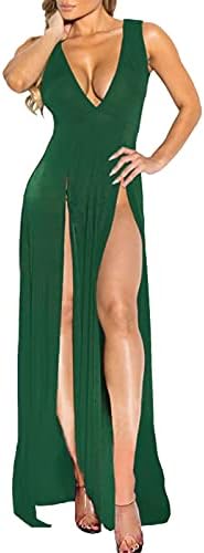 Womens Sexy Dress Bandage Side Split V Neck Sleeveless Bodycon Clubwear Maxi Vest Dress
