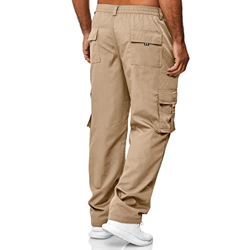 Aifarld Men's Cargo Pants With Pockets Cotton Hiking Sweatpants Casual Athletic Jogger Sports Outdoor Trousers Relaxed Fit Khaki #TOP2